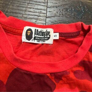 Bape A bathing ape red camo logo big face designer T shirt small *read